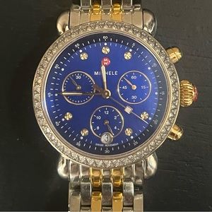 Michele Watch Two Tone Gold Silver Csx Stainless Blue Dial